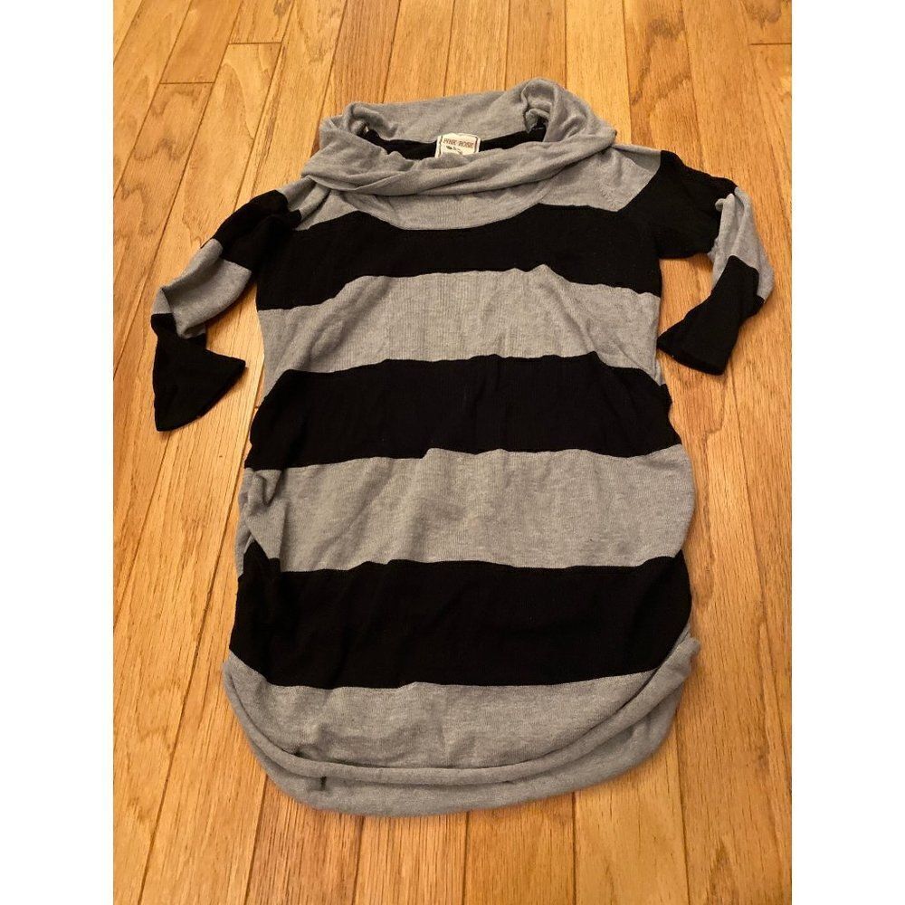 Pink Rose, Women's maternity grey/black striped cowl neck sweater size large